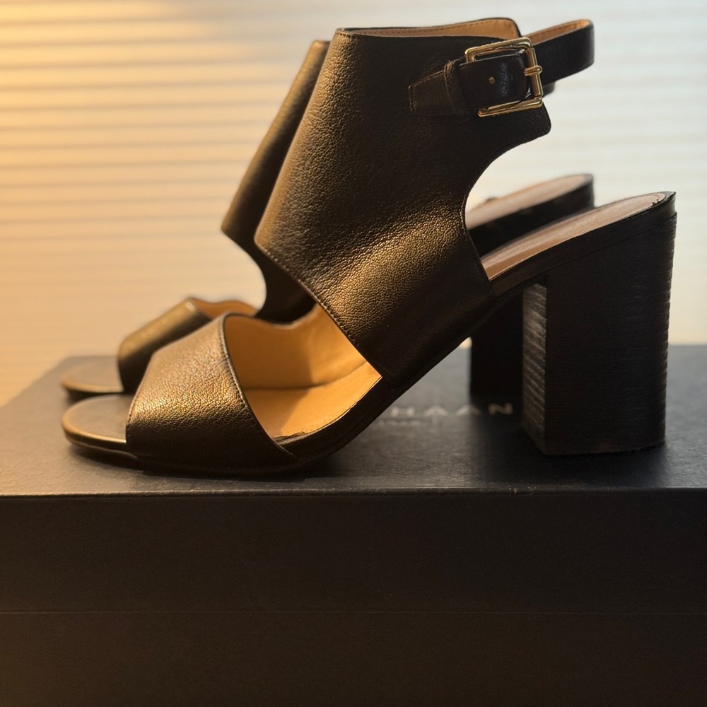Cole Haan Black Leather Block Heel Sandals